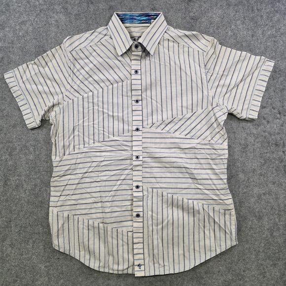 Robert Graham Shirt Mens Medium White Blue Striped Short Sleeve Button Up Cotton - Picture 2 of 15